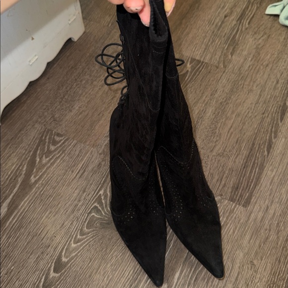 Christian Louboutin Black Heeled Boots with Red Soles - Picture 5 of 16